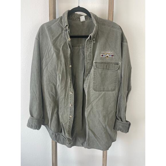 VTG Oversized Embroidered Green Corduroy Colorado Button Up Mens XL - Picture 2 of 6